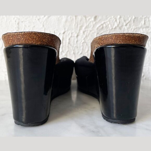 Donald J Pliner Black Slip On Wedge Sandal-Fabric & Patent Leather-Women's 7.5M - Picture 6 of 9